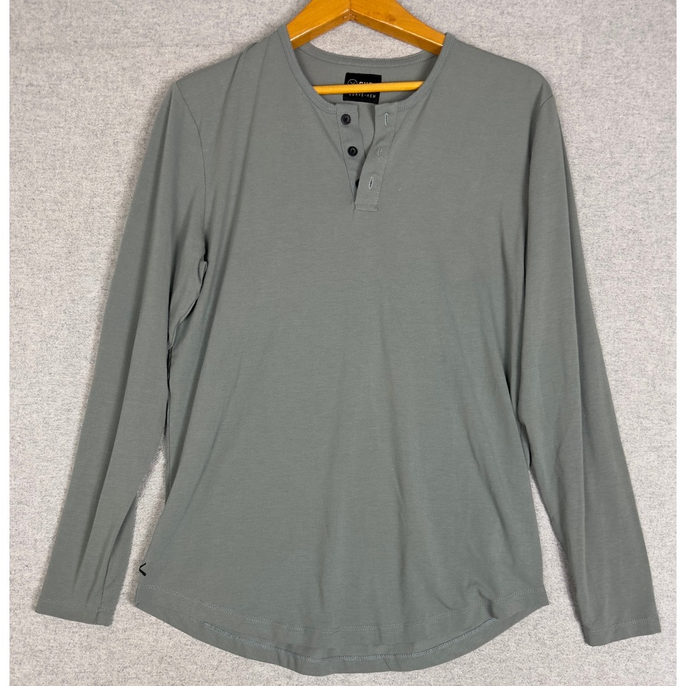 Cuts Pyca Pro Henley Shirt Mens L Sage Green Curve-Hem Long Sleeve
